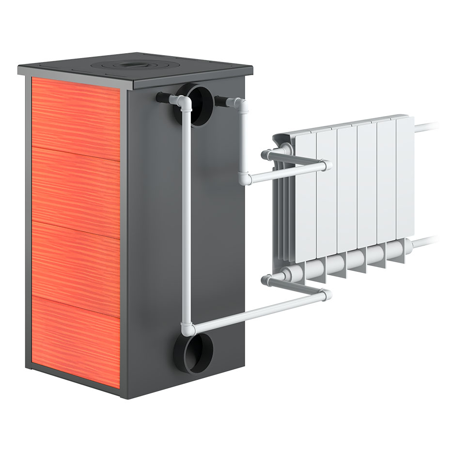 Печь-камин Везувий ПК-01 (270) с плитой и Т/О (красный) (миниатюра)