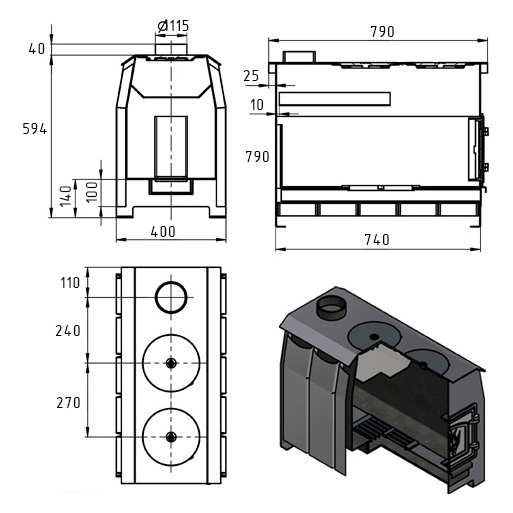 Отопительная печь Везувий Комфорт 300 (ДТ-3С) (миниатюра)