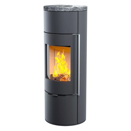 Печь-камин Astov R1 L (пироксенит)(Дверца Радиусное стекло, Ручка Длинная (Черная))