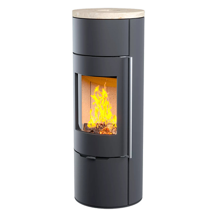 Печь-камин Astov R1.0 L (крема беж)(Дверца Радиусное стекло, Ручка Длинная (нержавейка))