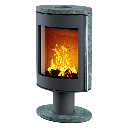 Печь-камин Astov Oval (талькомагнезит)(Крышка/Бок.панели Сталь, Основание Талькомаг.,Ручка Длинная(Черная))