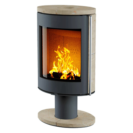 Печь-камин Astov Oval (крема беж)(Крышка/Боковые панели Сталь, Основание Крема беж, Ручка Длинная (Серая))