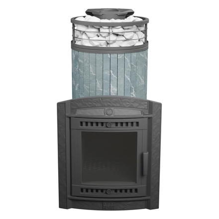   Банная печь ПроМеталл Атмосфера XL в ламелях + сетка с тоннелем(Камень Жадеит)