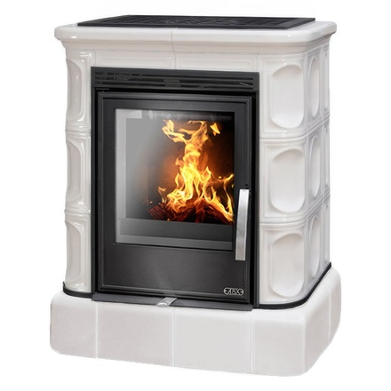   Кафельная печь-камин ABX Marina KPI (кафельный цоколь, вставка комбо)(Перламутр)