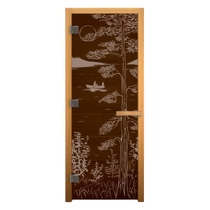   Дверь для бани/сауны LK Бронза с рисунком \Тайга\(Размер полотна 1900х700 мм, Петли 3 петли 716 CR (слева), Материал коробки Осина)