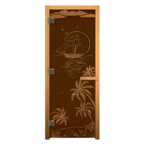   Дверь для бани/сауны LK Бронза Матовая с рисунком \Лагуна\(Размер полотна 1900х700 мм, Петли 3 петли 710 CR (справа), Материал коробки Ольха)