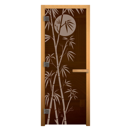  Дверь для бани/сауны LK Бронза Матовая с рисунком \Бамбук\(Размер полотна 1900х700 мм, Петли 3 петли 710 CR (слева), Материал коробки Ольха)