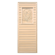   Дверь для бани/сауны LK Глухая с резьбой(короб листва)