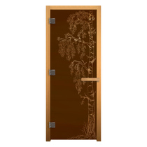   Дверь для бани/сауны LK Бронза Матовая с рисунком \Берёзка\(Размер полотна 1900х700 мм, Петли 3 петли 710 CR (слева))