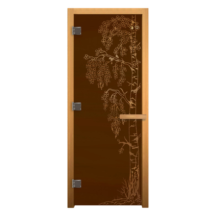   Дверь для бани/сауны LK Бронза Матовая с рисунком \Берёзка\(Размер полотна 1900х700 мм, Петли 3 петли 710 CR (слева))