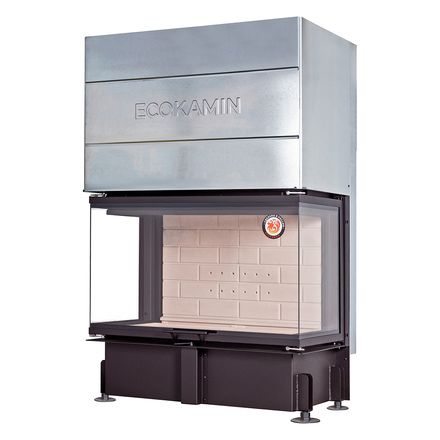   Каминная топка EcoKamin Дельта 1000 P три стекла принтинг (подовое горение)(Белый шамот)