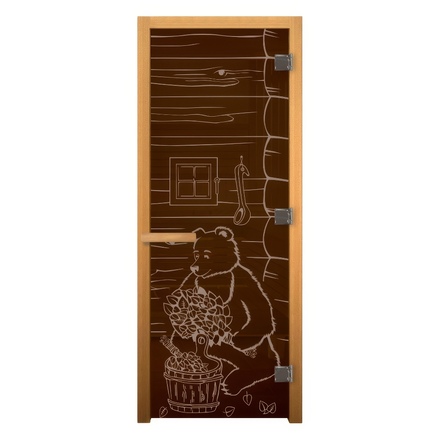   Дверь для бани/сауны LK Бронза с рисунком \Мишка\(Размер полотна 1900х700 мм, Петли 3 петли 716 GB (слева), Материал коробки Осина)