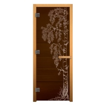   Дверь для бани/сауны LK Бронза с рисунком \Берёзка\(Размер полотна 1900х700 мм, Петли 3 петли 710 CR (справа), Материал коробки Осина)