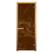   Дверь для бани/сауны LK Бронза Матовая с рисунком \Банька\(Размер полотна 1900х700 мм, Петли 3 петли 710 CR (справа))