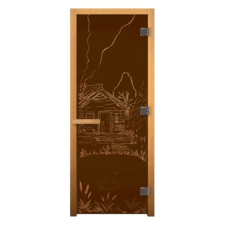   Дверь для бани/сауны LK Бронза Матовая с рисунком \Банька\(Размер полотна 1900х700 мм, Петли 3 петли 710 CR (справа))