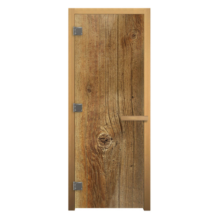 Дверь для бани LK стекло с рисунком \Дерево\ люкс (коробка - ольха)