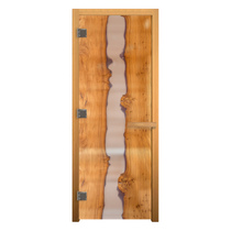   Дверь для бани/сауны LK стекло с рисунком \Слэб\ стандарт(Ольха)