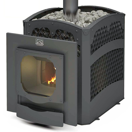   Дровяная печь для бани Теплодар Былина-сетка 24 Ч Панорама (1.2)