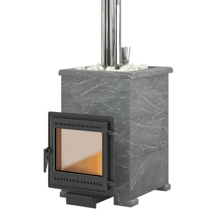   Дровяная печь для бани Везувий Легенда Русский Пар 18 (505) в облицовке(Облицовка Пироксенит Элит, S-40, Камни -)