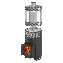   Дровяная печь для бани Везувий Чёрная Пчёлка С с баком(Камни -, Сетка на трубу -)