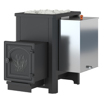   Дровяная печь для бани Везувий Русичъ «АКВА» 16 (ДТ-4) с баком(Камни -, Сетка на трубу -, Бак 32 литра)