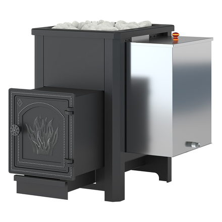   Чугунная печь для бани Везувий Сенсация Аква 16 (с баком)(Камни -, Сетка на трубу -, Бак 30 литров)