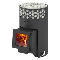   Дровяная печь для бани Везувий Чёрная Пчёлка С(Камни -, Сетка на трубу -)