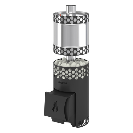   Дровяная печь для бани Везувий Чёрная Пчёлка с баком(Камни -, Сетка на трубу -)