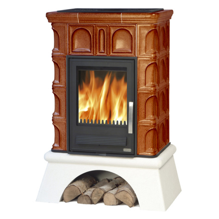   Кафельная печь-камин ABX Britania K (белый цоколь) с теплообменником(перламутр)