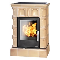   Кафельная печь-камин ABX Britania KI (кафельный цоколь, вставка комбо)(табак)
