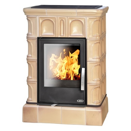   Кафельная печь-камин ABX Britania KI (кафельный цоколь, вставка комбо)(табак)