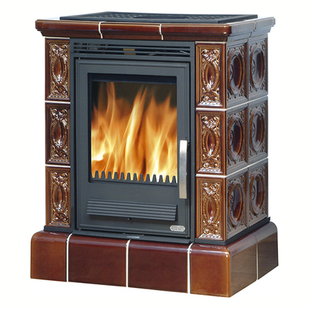   Кафельная печь-камин ABX Helvetia LPI (кафельный цоколь, чугунная вставка)(Коричневый)