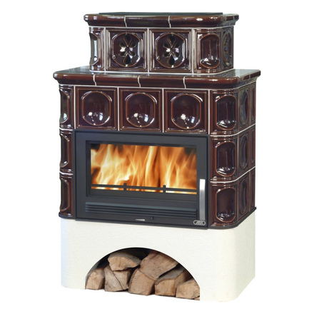   Кафельная печь-камин ABX Karelie (белый цоколь)(Песчаный)