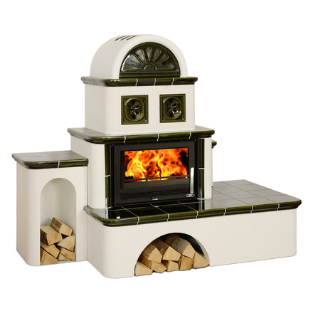   Кафельная печь-камин ABX Oxford(Зеленый, банкетка слева)