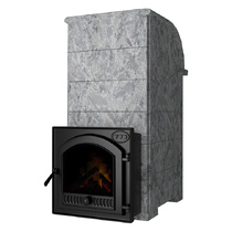   Дровяная печь для бани VVD Калита Князь(Материал облицовки Пироксенит BLACK, Дверца Чугунный портал с чугунной дверью)