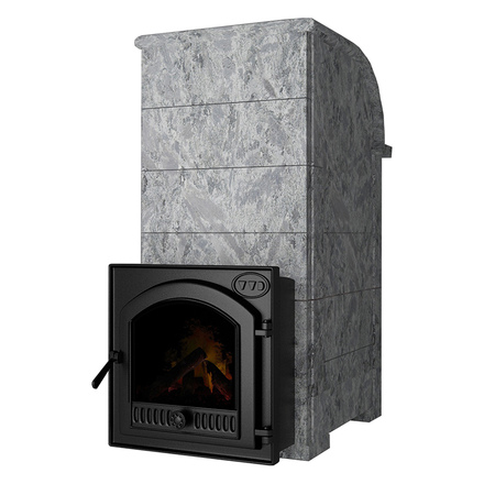   Дровяная печь для бани VVD Калита Князь(Материал облицовки Пироксенит BLACK, Дверца Чугунный портал с чугунной дверью)