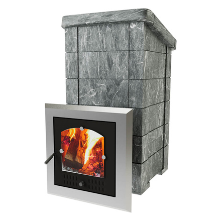   Дровяная печь для бани VVD Сударушка Семейная РК(Материал облицовки Талькохлорит, Дверца Чугунная дверь с панорамным стеклом, Фаски Без фасок)