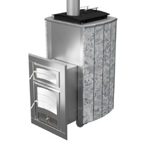   Дровяная печь для бани VVD Чародейка Русский пар(Облицовка Серпентинит Бархат, Материал топки AISI 439, Дымоход Сбоку)