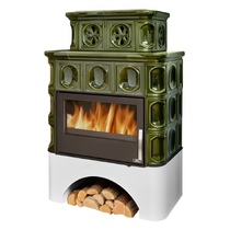   Кафельная печь-камин ABX Karelie P OX (белый цоколь, стальная вставка)(Зеленый)