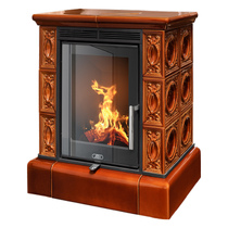   Кафельная печь-камин ABX Helvetia Exclusive (кафельный цоколь, вставка Orion)(Коричневый)