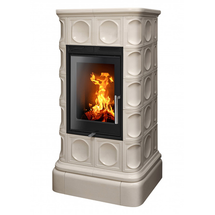   Кафельная печь-камин ABX Kaledonie Exclusive, низкая (вставка Orion)(Перламутр)