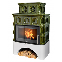   Кафельная печь-камин ABX Karelie Exclusive (белый цоколь, стальная вставка)(Перламутр)