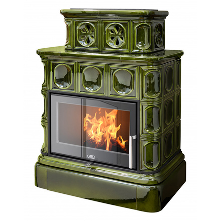   Кафельная печь-камин ABX Karelie Exclusive (кафельный цоколь, стальная вставка)(Перламутр)