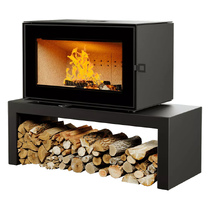 Печь-камин Astov КУБ 800 на подиуме(Крышка Камень Песчаник)