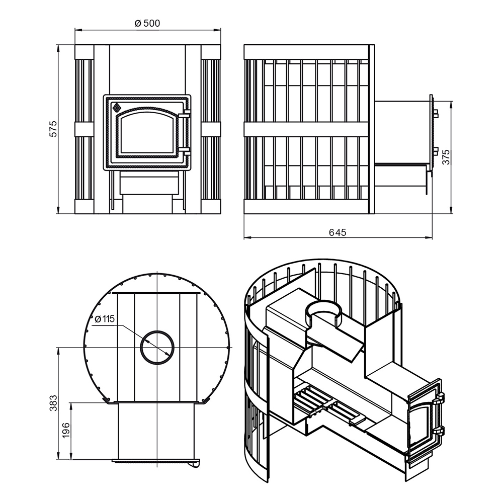 Стальная печь для бани Везувий Оптимум Стандарт 14 (ДТ-3С) (миниатюра)