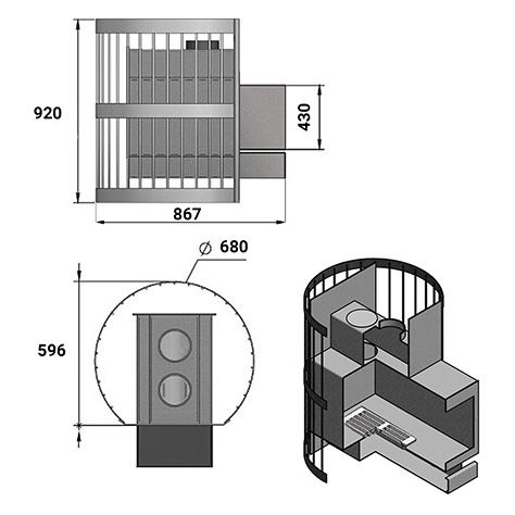 Стальная печь для бани Везувий Скиф Ковка 38 (205) (миниатюра)