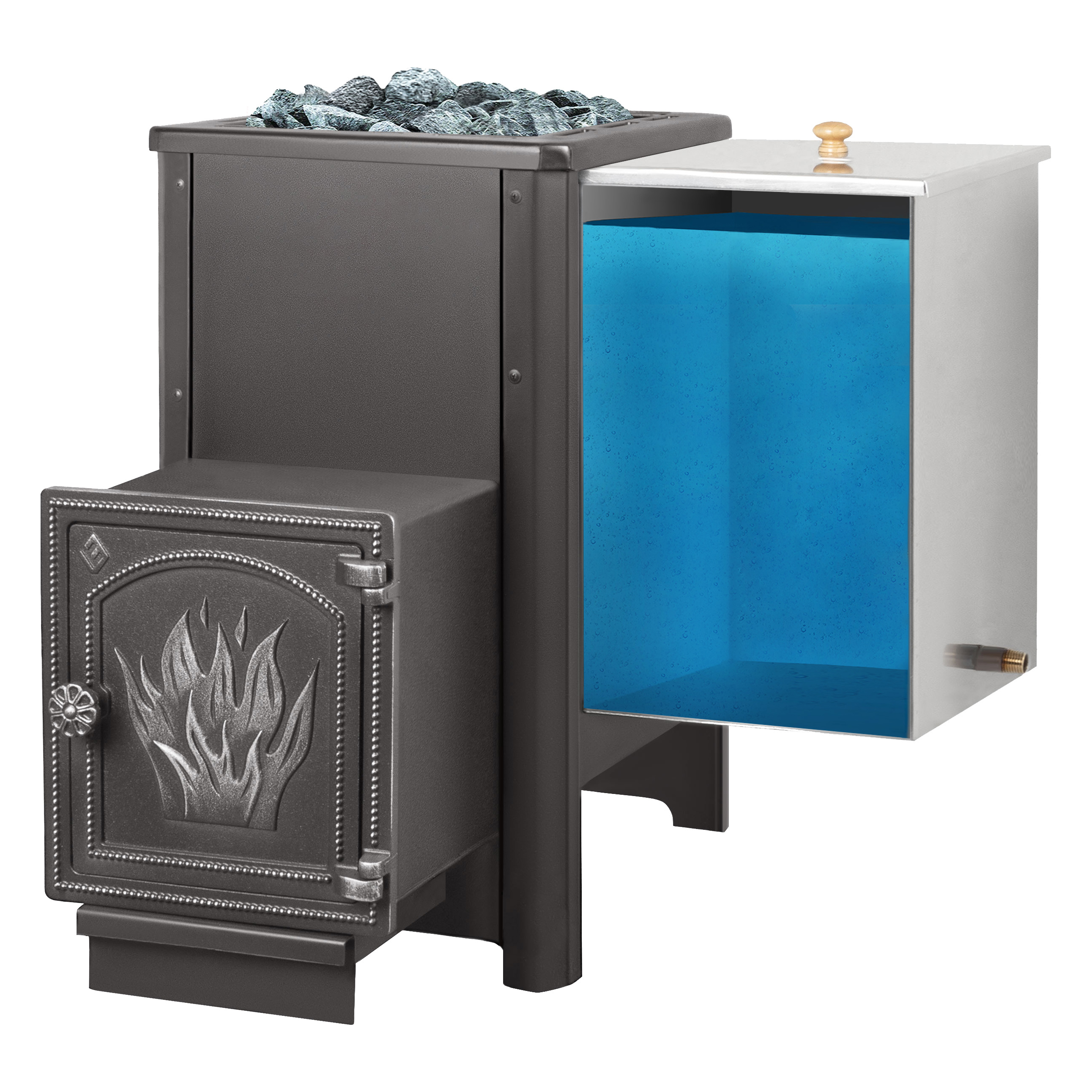 Стальная печь для бани Везувий Русичъ «Аква» 22 (ДТ-4) с баком (40 литров) (миниатюра)