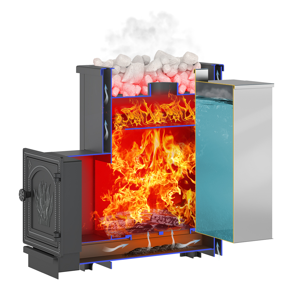 Стальная печь для бани Везувий Русичъ «Аква» 22 (ДТ-4) с баком (40 литров) (миниатюра)