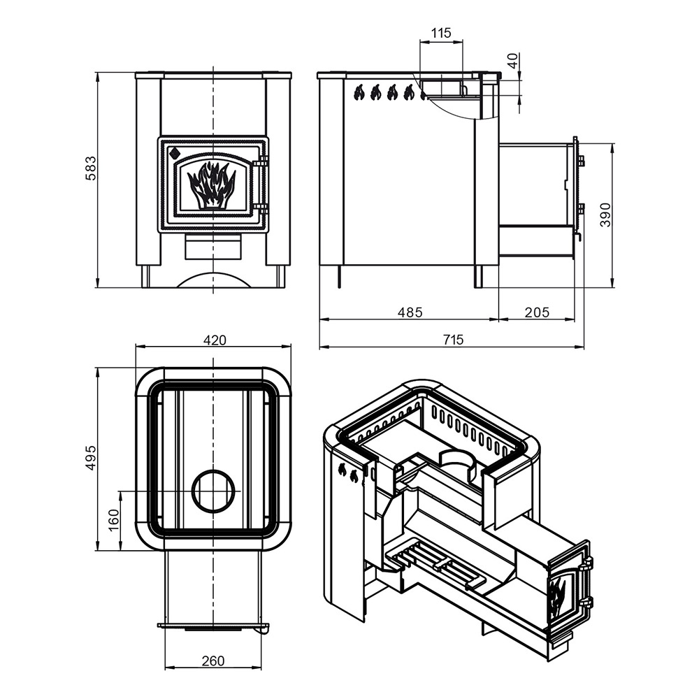 Стальная печь для бани Везувий Русичъ Антрацит 12 (ДТ-3) (миниатюра)