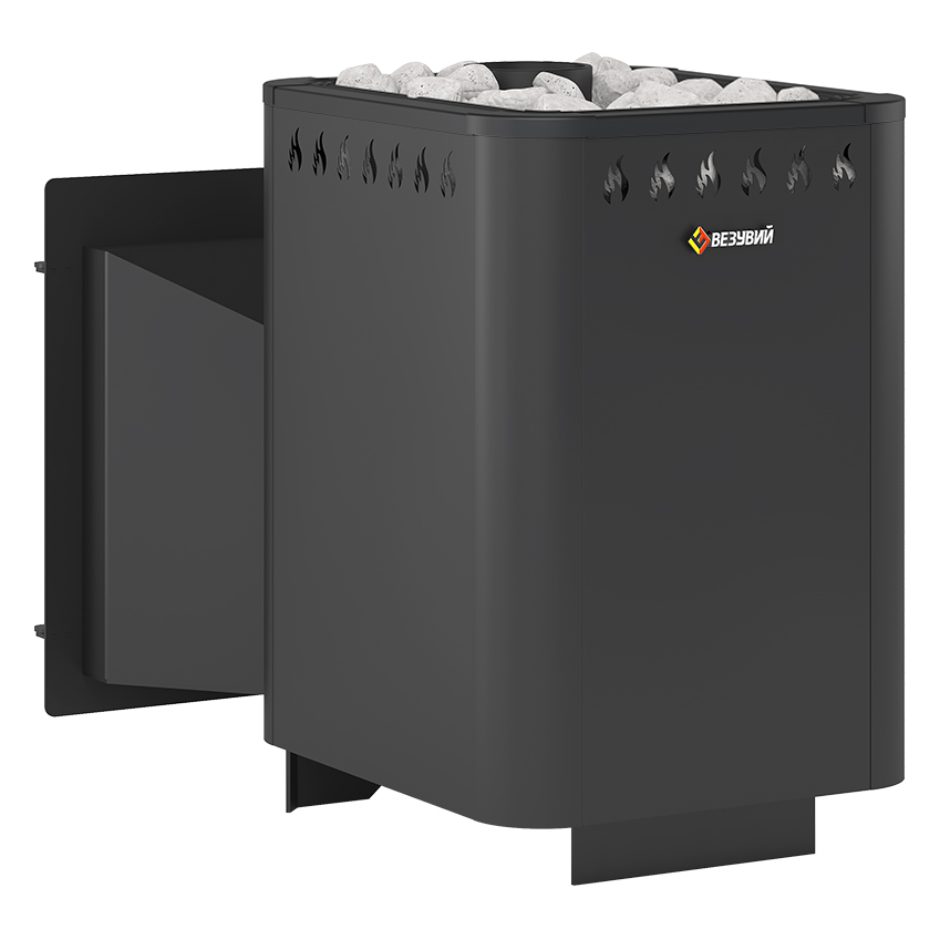 Стальная печь для бани Везувий Русичъ Антрацит 16 Панорама «М» (миниатюра)